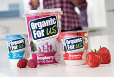 photo of organic for us range of dairy products on kitchen counter